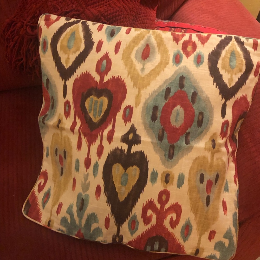 Southern Shades Ikat Pillow Sham/Cover Morocco Cream Burgundy Aqua Cotton Zip